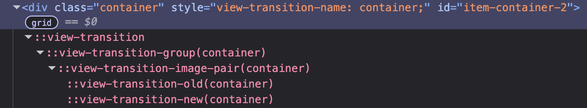 View transition pseudo element tree