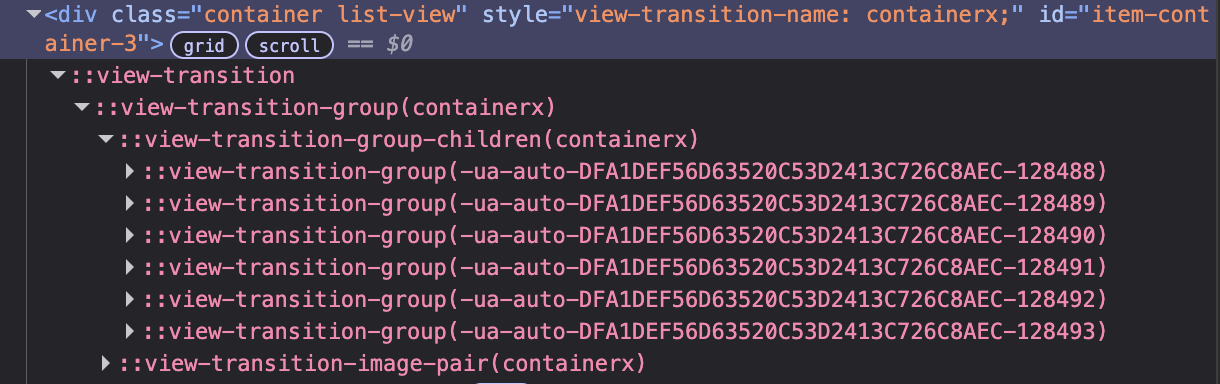 View transition pseudo element tree