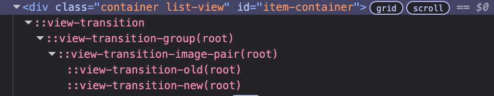 View transition pseudo element tree